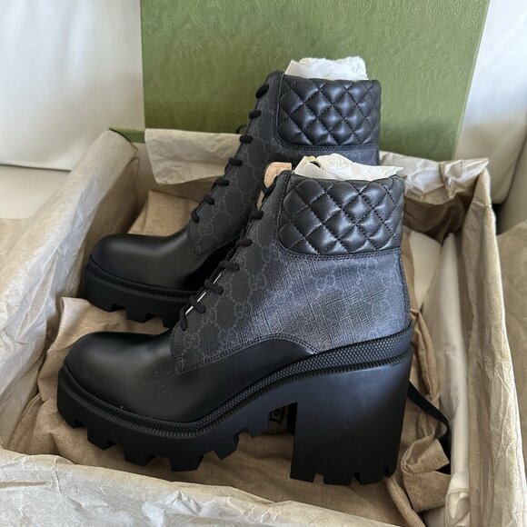 NEW GUCCI Apollo Calfskin GG Supreme Nappa Samoa Lace Up Ankle Boots 40.5 - Picture 5 of 12